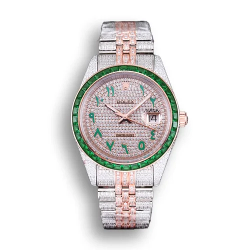Replica Rolex Datejust 126300 41mm Arabic Dial Full-Diamond Green Bezel - Best shop to buy a Fake Rolex
