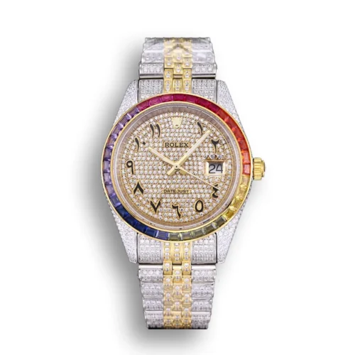 Replica Rolex Datejust 126300 41mm Arabic Dial Full-Diamond Rainbow - Best shop to buy a Fake Rolex