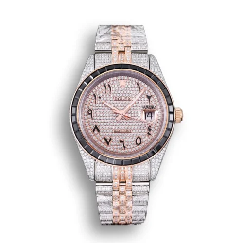 Replica Rolex Datejust 126300 41mm Arabic Dial Full-Diamond Rose Gold - Best shop to buy a Fake Rolex