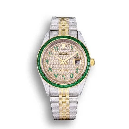 Replica Rolex Datejust 126300 41mm Arabic Dial Full-Diamond Yellow Gold - Best shop to buy a Fake Rolex