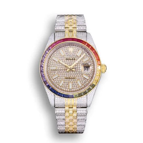 Replica Rolex Datejust 126300 41mm Dial Full-Diamond Rainbow - Best shop to buy a Fake Rolex