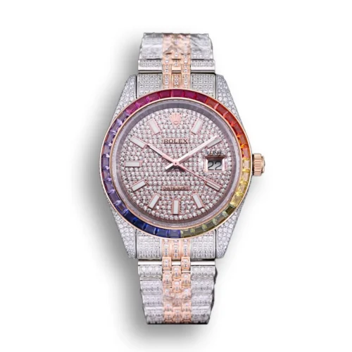 Replica Rolex Datejust 126300 41mm Dial Full-Diamond Rainbow Bezel - Best shop to buy a Fake Rolex