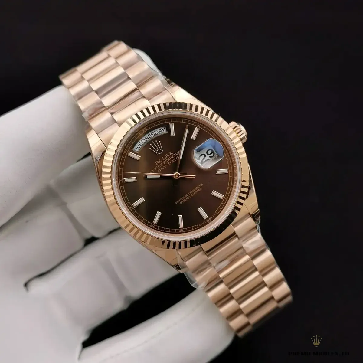 Replica Rolex Day-Date 128238 36mm Chocolate Dial Rose Gold - Image 6