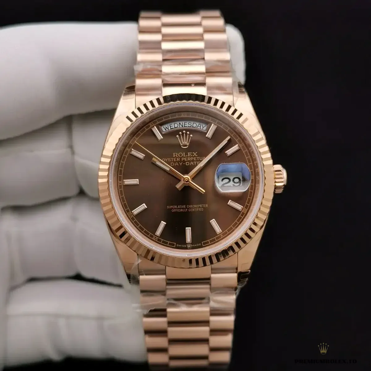 Replica Rolex Day-Date 128238 36mm Chocolate Dial Rose Gold - Image 7