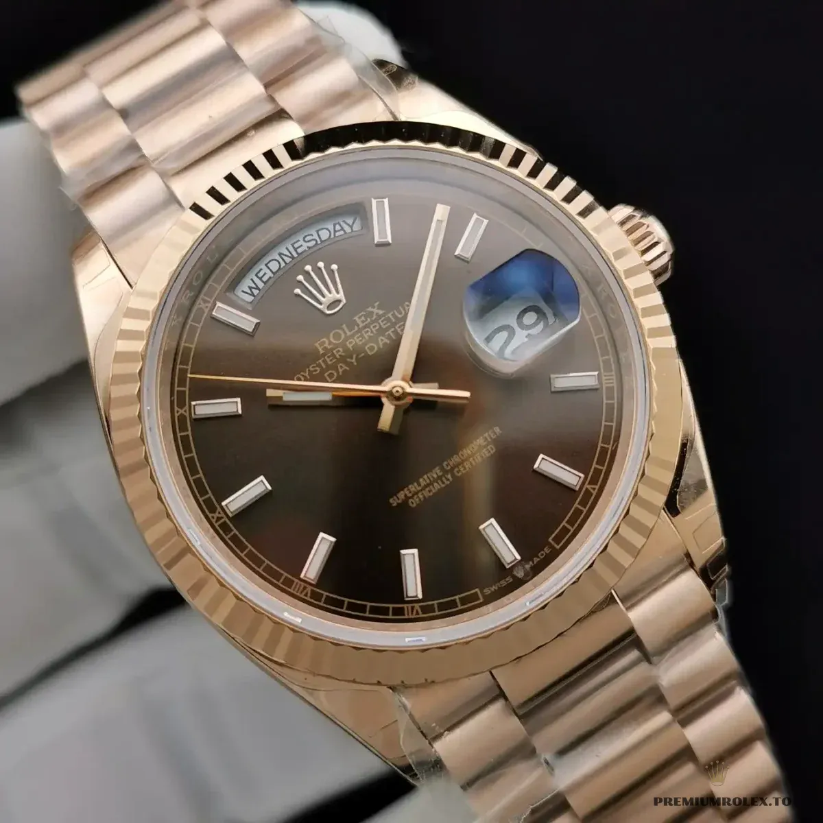Replica Rolex Day-Date 128238 36mm Chocolate Dial Rose Gold - Image 9