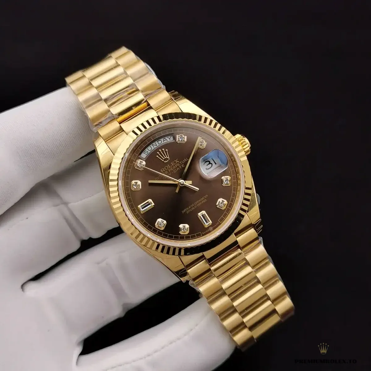 Replica Rolex Day-Date 128238 36mm Chocolate Dial Yellow Gold - Image 2
