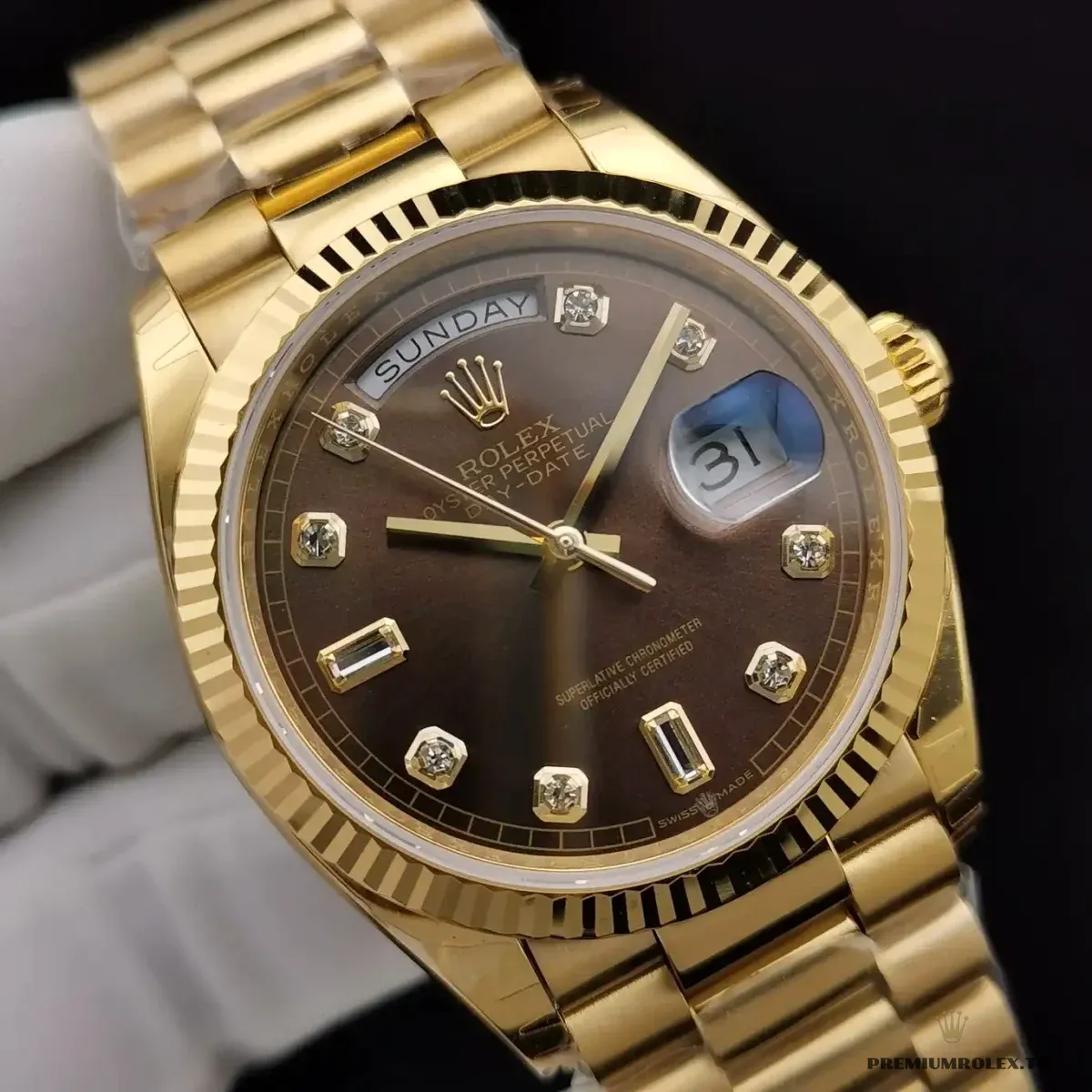 Replica Rolex Day-Date 128238 36mm Chocolate Dial Yellow Gold - Image 5