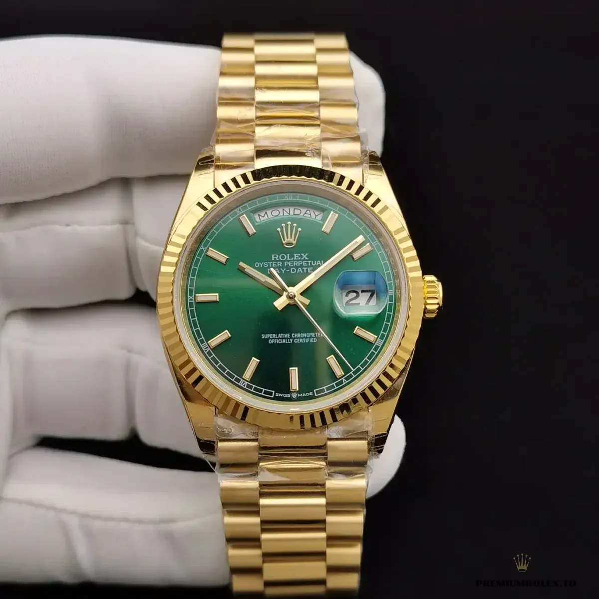 Replica Rolex Day-Date 128238 36mm Green Dial Yellow Gold - Image 3