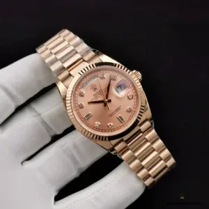 Rolex Day-Date 128238 angled view highlighting day window at twelve