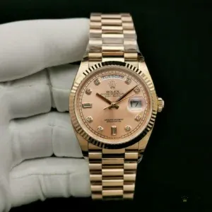 Caseback of Day-Date 128238 showing engraved Rolex crown logo