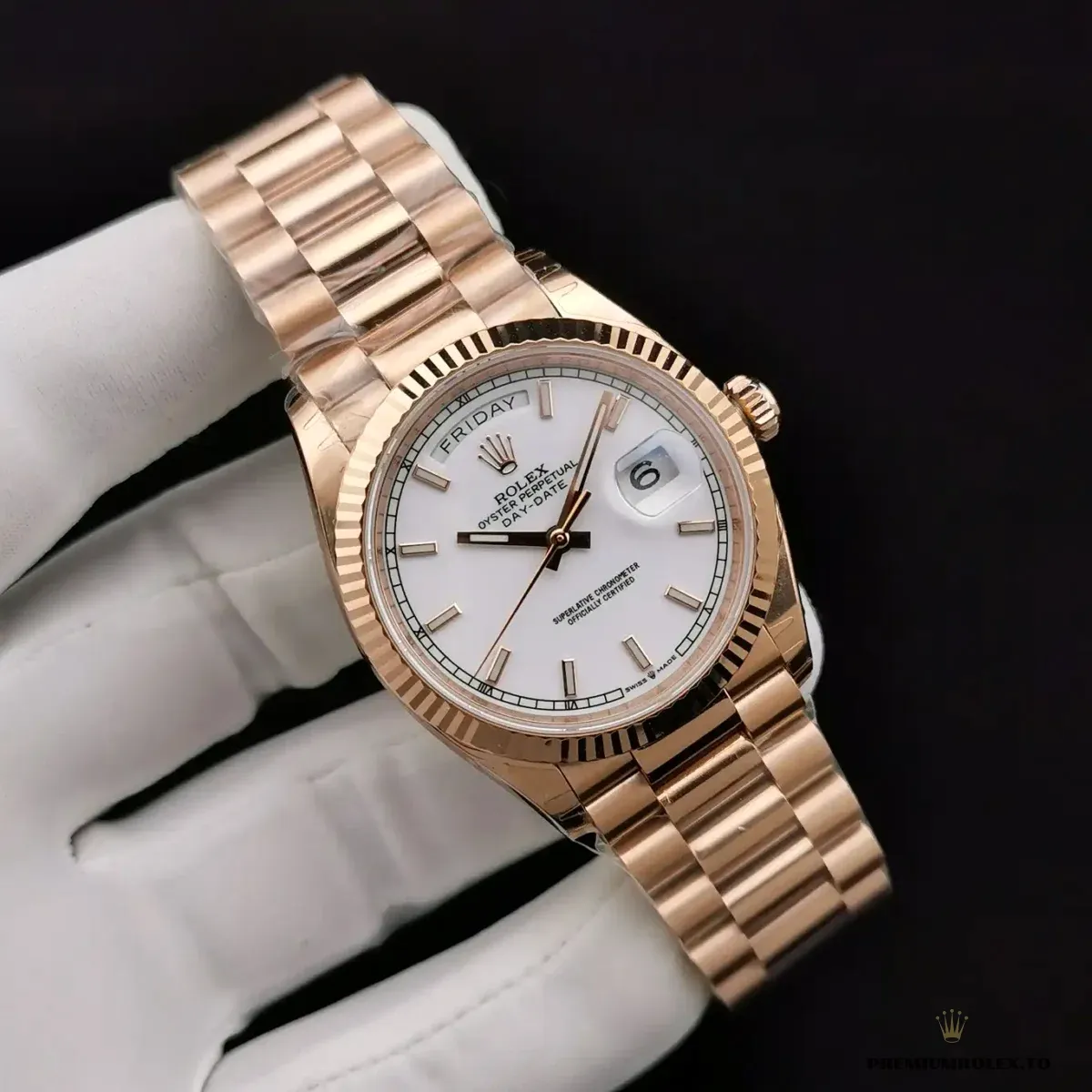 Replica Rolex Day-Date 128238 36mm White Dial Rose Gold - Image 6