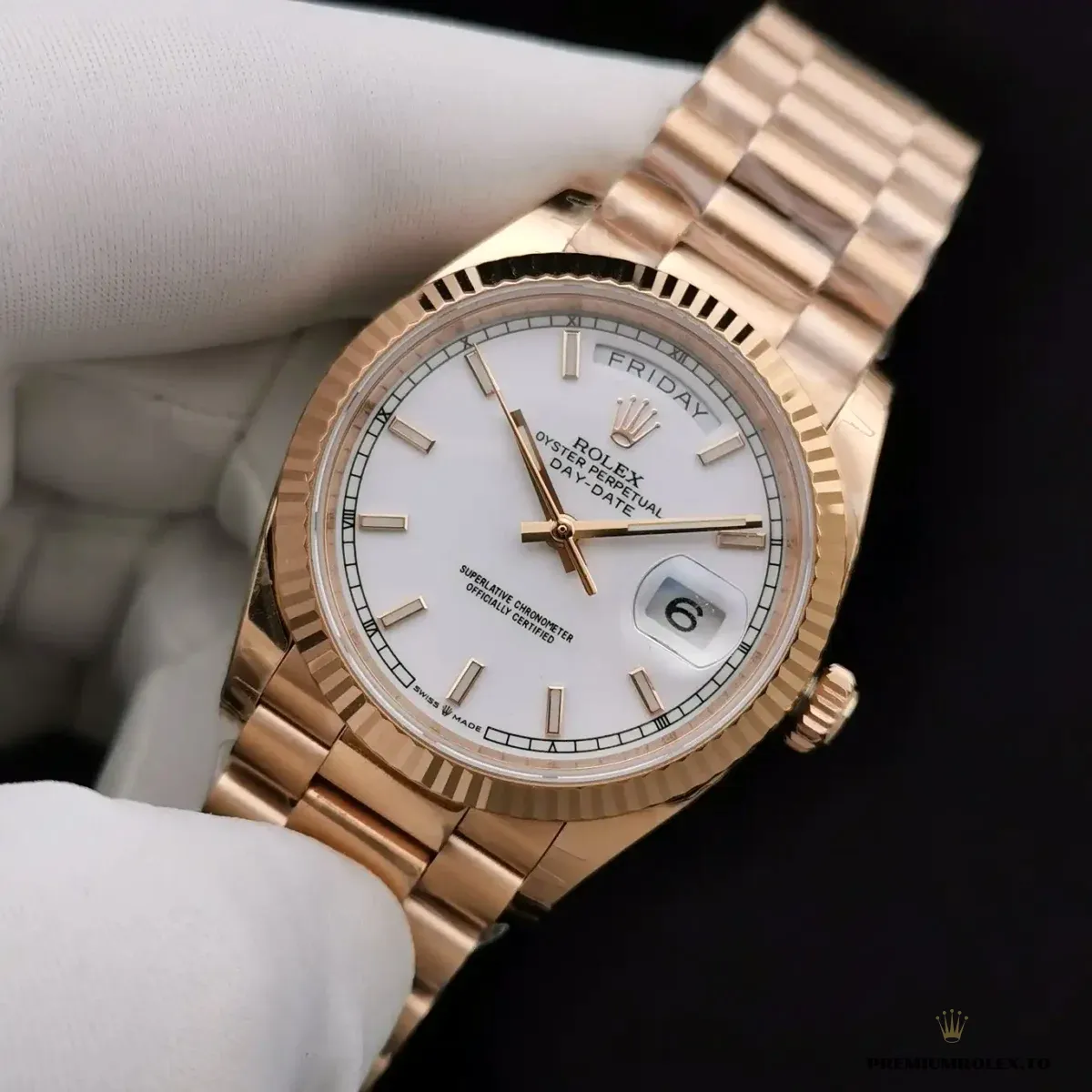 Replica Rolex Day-Date 128238 36mm White Dial Rose Gold - Image 8