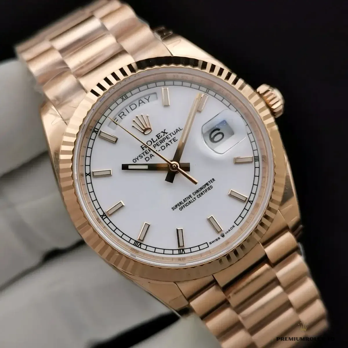 Replica Rolex Day-Date 128238 36mm White Dial Rose Gold - Image 9