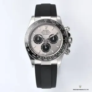 Daytona 126519LN side profile showing white gold-plated case and Cerachrom bezel