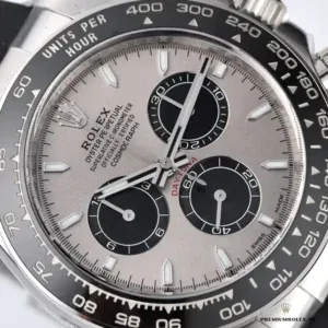 Chronograph pushers and crown detail on the white gold 126519LN case