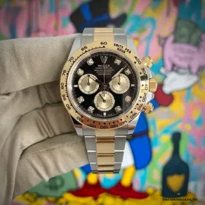 Daytona 126503 diamond dial at angle showing gem sparkle and subdial layout