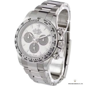 Daytona 116509 silver dial showing three subdial registers and tachymeter bezel