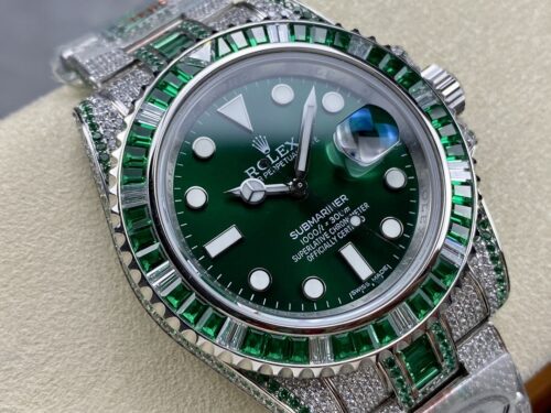 Replica Rolex Submariner Iced Out 116610LV-1 41mm Green Dial - Best shop to buy a Fake Rolex