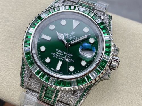 Replica Rolex Submariner Iced Out 116610LV-1 41mm Green Dial - Best shop to buy a Fake Rolex