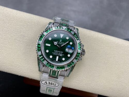 Replica Rolex Submariner Iced Out 116610LV-1 41mm Green Dial - Best shop to buy a Fake Rolex