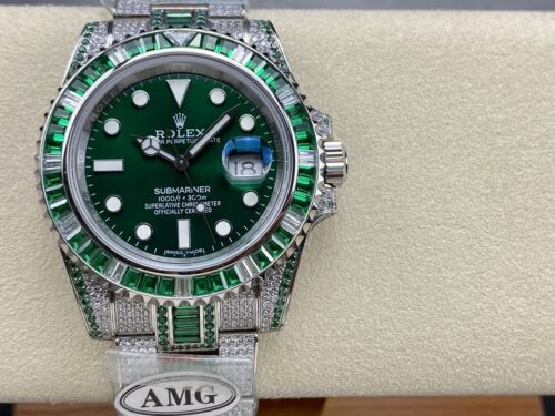 Replica Rolex Submariner Iced Out 116610LV-1 41mm Green Dial - Best shop to buy a Fake Rolex