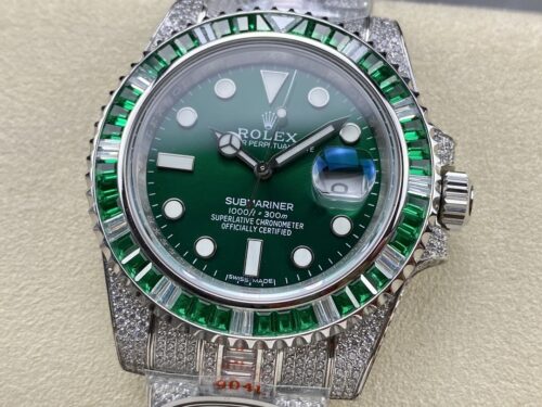 Replica Rolex Submariner Iced Out 116610LV-2 41mm Green Dial - Best shop to buy a Fake Rolex