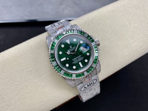 Replica Rolex Submariner Iced Out 116610LV-2 41mm Green Dial - Best shop to buy a Fake Rolex