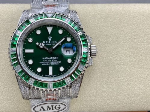 Replica Rolex Submariner Iced Out 116610LV-2 41mm Green Dial - Best shop to buy a Fake Rolex