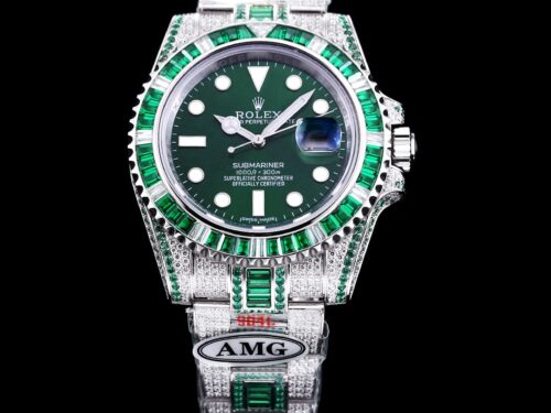 Replica Rolex Submariner Iced Out 116610LV-5 41mm Green Dial - Best shop to buy a Fake Rolex