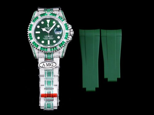 Replica Rolex Submariner Iced Out 116610LV-5 41mm Green Dial - Best shop to buy a Fake Rolex