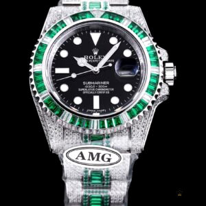 Submariner 116610LV-6 close-up showing diamond pave on bezel and case