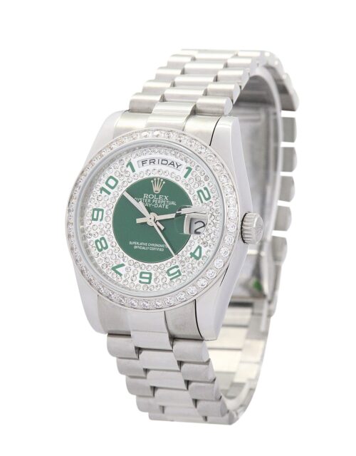 Replica Rolex Day-Date 118346 36mm Dial Green-Silver with diamonds - Best shop to buy a Fake Rolex