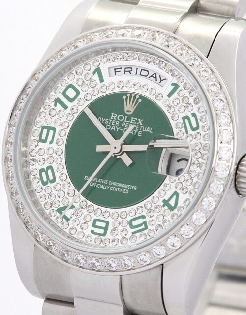 Replica Rolex Day-Date 118346 36mm Dial Green-Silver with diamonds - Best shop to buy a Fake Rolex