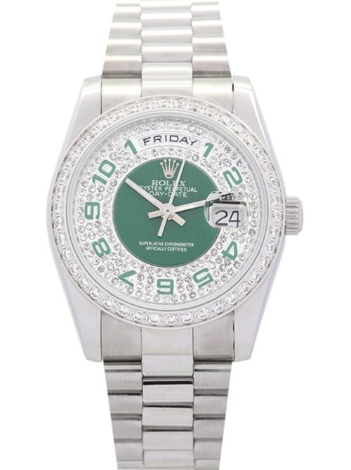 Replica Rolex Day-Date 118346 36mm Dial Green-Silver with diamonds - Best shop to buy a Fake Rolex