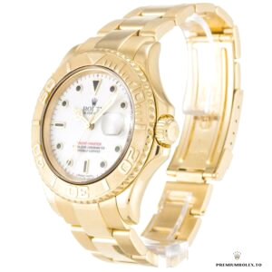 Side profile of the 16628 with yellow gold-plated Oyster bracelet and case