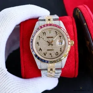 Diamond-set Oyster bracelet and profile of the 41mm rainbow Datejust 126300