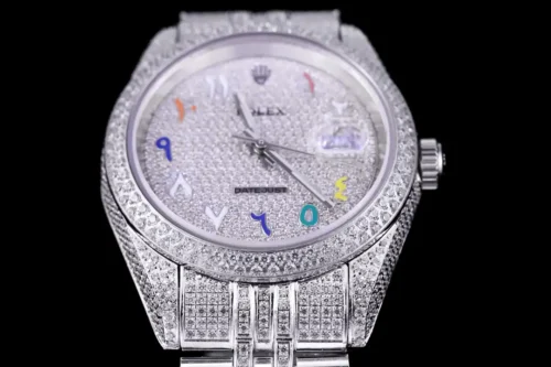 Replica Rolex Datejust 126300 41mm Full-Diamond Dial Arabic 7 - Best shop to buy a Fake Rolex