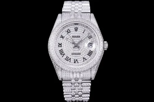 Replica Rolex Datejust 126300 41mm Full-Diamond Dial Roman 9 - Best shop to buy a Fake Rolex