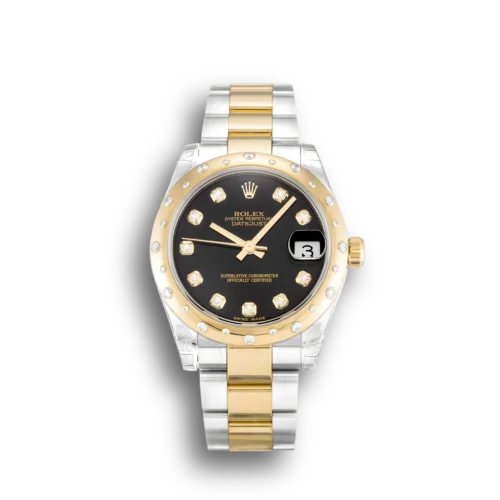 Replica Rolex Datejust 178343 Mid-Size 31mm Black Dial Front - Best shop to buy a Fake Rolex