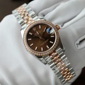 Full wrist shot of diamond-bezel Datejust on Jubilee bracelet