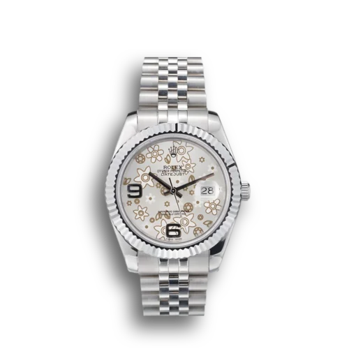 Replica Rolex Datejust 41983 41mm Silver Floral Dial Front - Best shop to buy a Fake Rolex