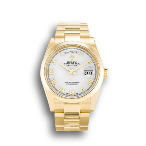 Replica Rolex Day-Date 118208 36mm White Dial Front - Best shop to buy a Fake Rolex