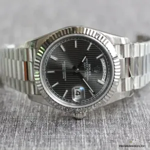 Caseback detail with Rolex engravings on steel