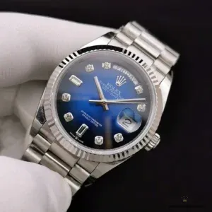 Rolex Day-Date 128238 blue ombre President bracelet with Crownclasp