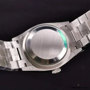 Day-Date 128238 blue gradient caseback view with Oystersteel finish