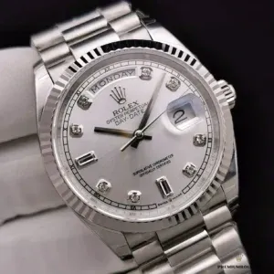 Day-Date 128238 MOP dial wrist shot highlighting light-play on nacre surface