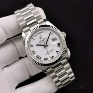 Day-Date 128238 Roman dial side profile showing fluted bezel and case