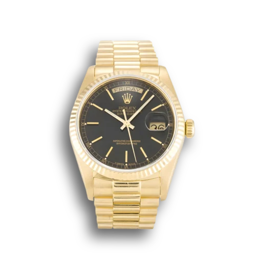 Replica Rolex Day-Date 18038 36mm Black Dial Front - Best shop to buy a Fake Rolex