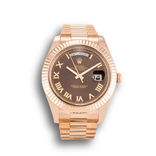 Replica Rolex Day-Date II 218235 41mm Chocolate Dial Front - Best shop to buy a Fake Rolex