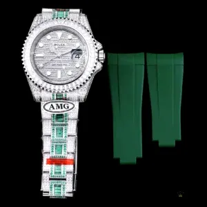 Dial macro with gem-set indices and GMT hand at dual timezone